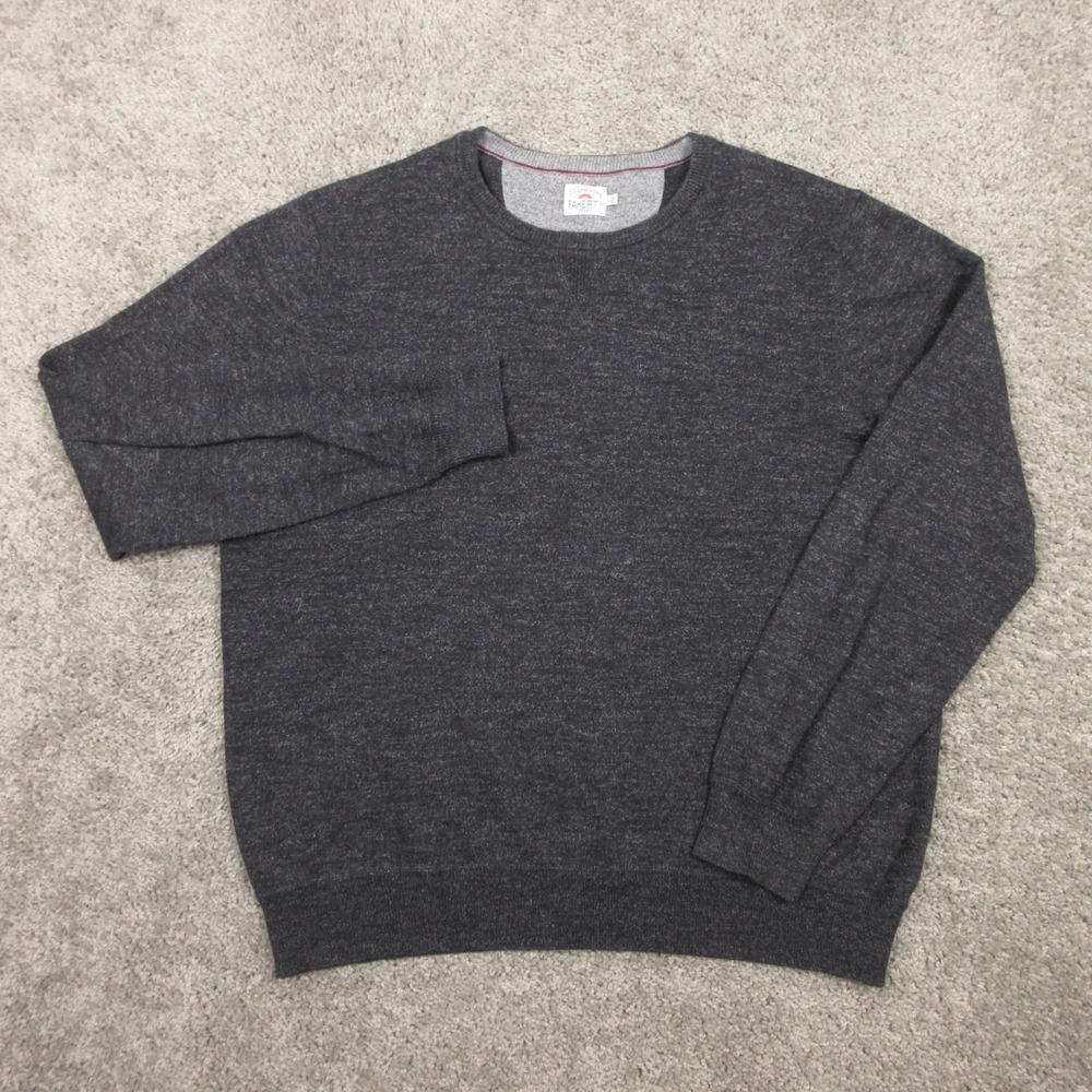 Faherty Sweater Mens Large Charcoal Cotton Cashmere Knit Crew Neck Pullover EUC
